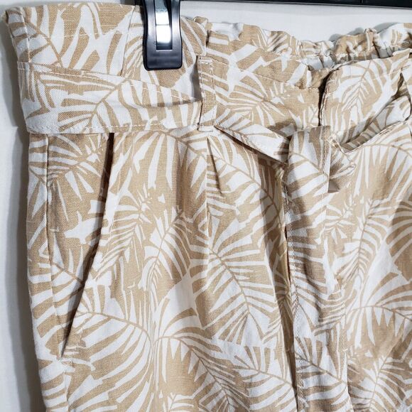 Loft Womens Shorts Medium Palm Tie Waist Paperbag Linen Tan Whisper White Pocket - Picture 5 of 10